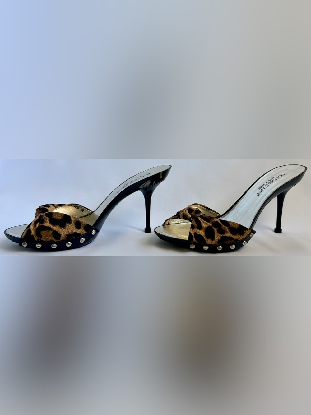 Vintage Dolce & Gabbana Leopard Print Studded Mule Stiletto Heels Y2K Size 38